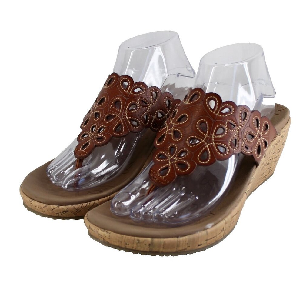 Skechers Beverlee Summer Spirit Wedge Sandals Womens Size 10 Brown Vegan Leather